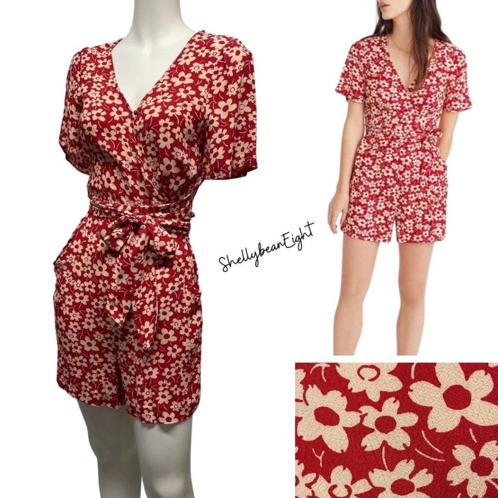 MADEWELL Mini Daisy Romper Wrap Front Pockets 2 XS